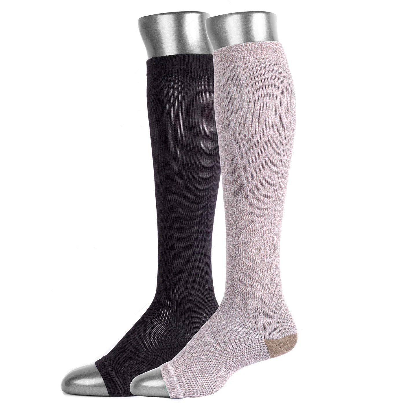 2 Pack Compression Socks Open Toes Knee High Leg Support Medias de Compresión con Abertura en Dedos